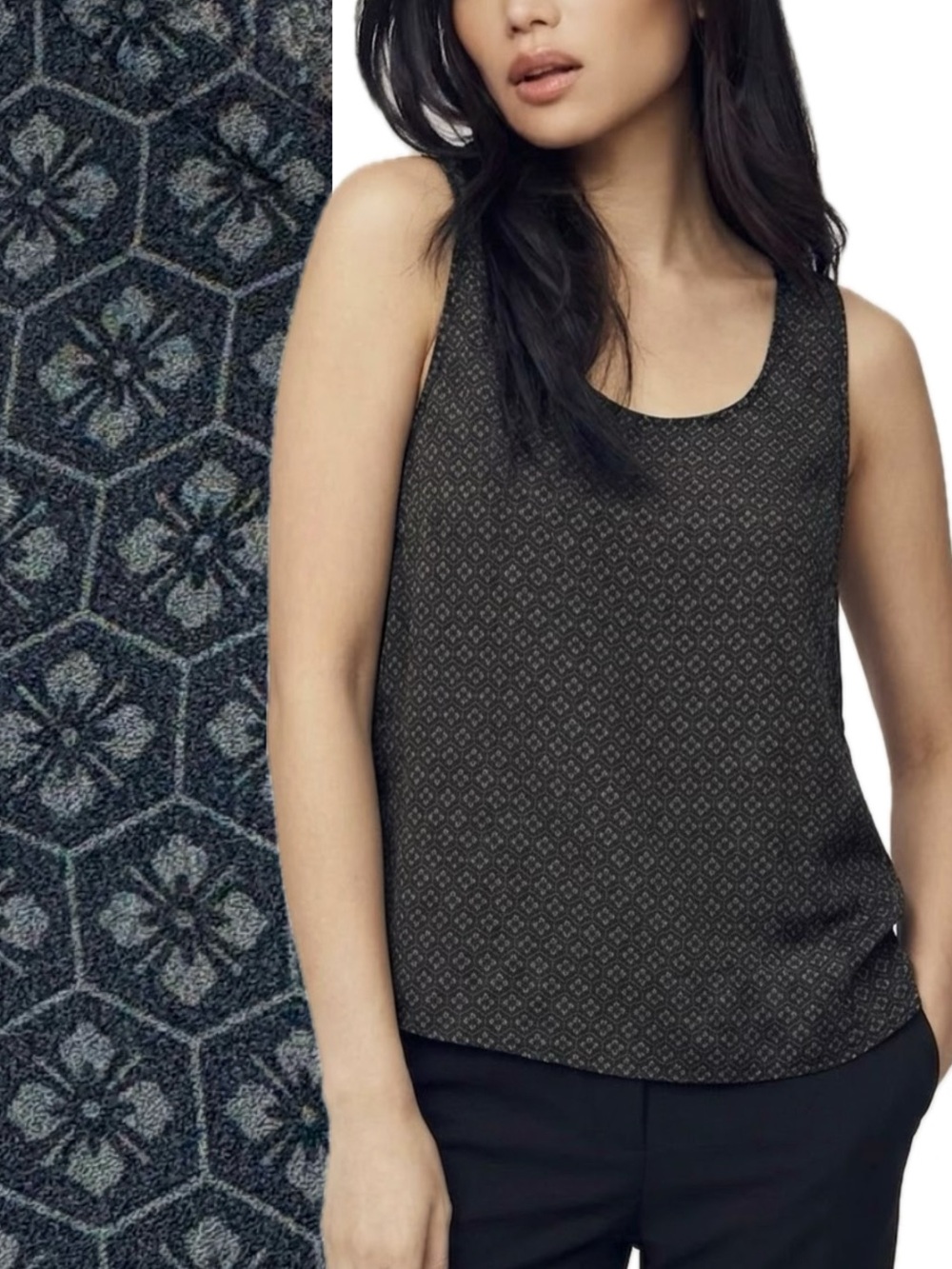 Harari 100% Silk Floral Geometric Patterned Tank Top Womens Size M Black Flowy
